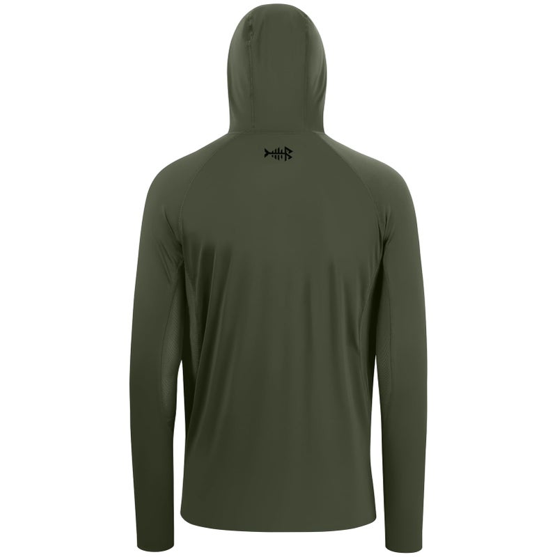 BASSDASH UPF 50+ Mens Long Sleeve Fishing Shirt with Mask UV Neck Gaiter Hoodie Olive Green - Image 2